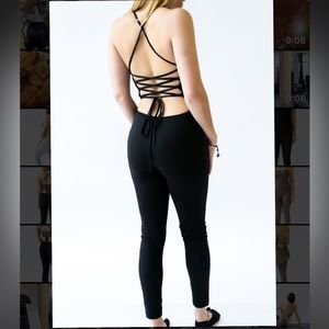 Black Criss-cross open back bodycon jumpsuit